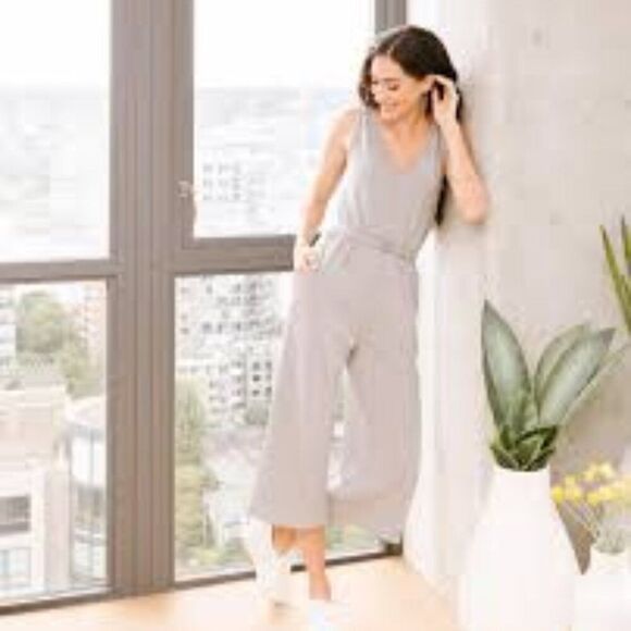 Smash + Tess x Jillian Harris Lakeside Romper, Sleeveless Wide Leg Slay Grey - Picture 1 of 11